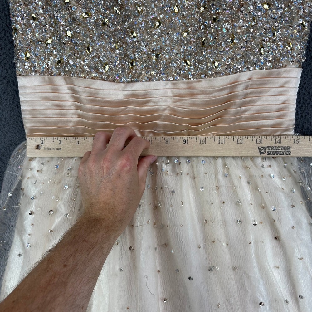 Dave & Johnny Champagne Sequin Beaded Tulle Prom Gown Dress 19/20 Plus Size - Picture 4 of 8
